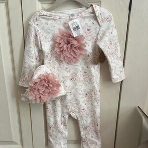 Baby Essentials Pink and White Footies with Floral Design